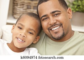 feliz, americano africano, padre e hijo, familia