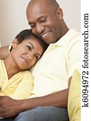 glücklich, afrikanischer amerikanischer mann, &, frau, pärchen