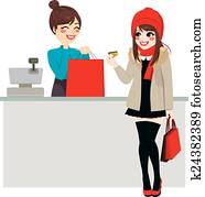 kvinde, betale, hos, kontokort