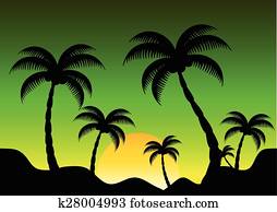 Mountain view coconut in sunset Mountain view coconut in sunset