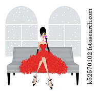 Pretty Young Woman Sitting in a Frilly Party Dress Pretty Young Woman Sitting in a Frilly Party Dress