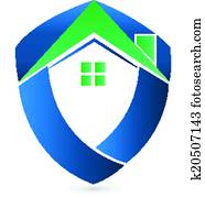 protector, casa verde, bienes raíces, logotipo