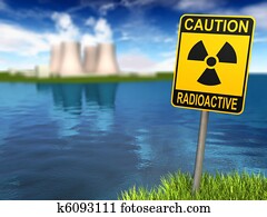 Radioactivity Sign And Nuclear Power Plant Radioactivity Sign And Nuclear Power Plant