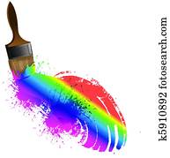 paintbrush drawing a rainbow on a white background