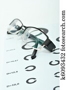 Test alphabet in oculist room with glasses Test alphabet in oculist room with glasses