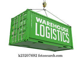 Warehouse Logistics - Green Hanging Cargo Container. Warehouse Logistics - Green Hanging Cargo Container.