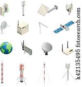 Wireless Communication Equipment Isometric Icons Wireless Communication Equipment Isometric Icons