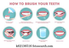 איך, לצחצח, שלך, שיניים, step-by-step, instruction.