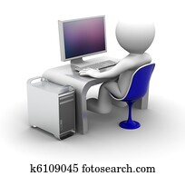 3d, carácter, trabajar en computadora