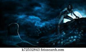 Banner with a wild vampire woman Banner with a wild vampire woman