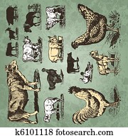 cultive animais, vindima, jogo, (vector)