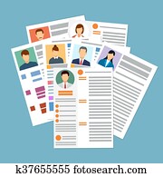 Cv concept resume with photo, documents.