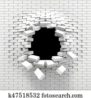 Destruction of a white brick wall Destruction of a white brick wall