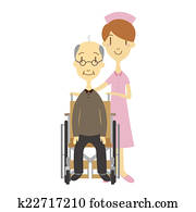 ein, älterer mann, in, rollstuhl