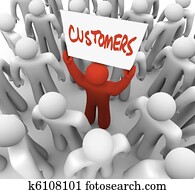 Person Holding Customers Sign in Crowd Person Holding Customers Sign in Crowd