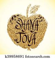 rosh hashanah, cartão cumprimento, com, apple.