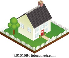 שונה, דיר, עם, גדר כלונסאות, איזומטרי, הבט