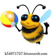 3d Funny cartoon honey bee character playing with a beachball 3d Funny cartoon honey bee character playing with a beachball