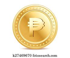 dorado, aislado, peso, moneda, en, el, fondo blanco