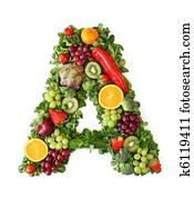 fruta, e, vegetal, alfabeto
