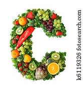 fruta, e, vegetal, alfabeto