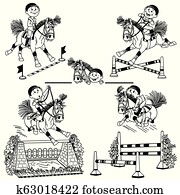 satz, von, karikatur, pferd springen satz, von, karikatur, pferd springen