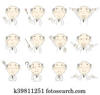 Set of poses, middle age doctor wearing white robe