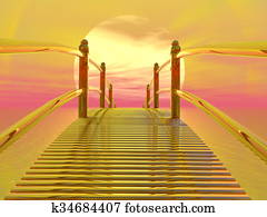 黃金, 橋梁, 到, 太陽, -, 3d, render