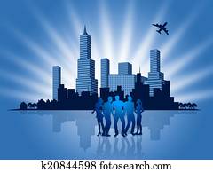 Business People Shows Metropolis Downtown And Businesspeople