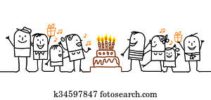 cartoon people and birthday cake cartoon people and birthday cake