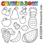 Coloring book with fruits images Coloring book with fruits images