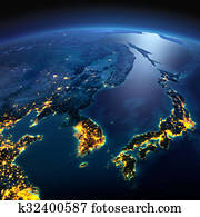 Detailed Earth. Korea and Japan on a moonlit night Detailed Earth. Korea and Japan on a moonlit night