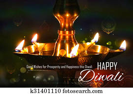 dourado, diya, levantar, ligado, abstratos, Diwali, fundo