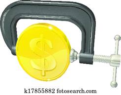 Gold coin in clamp concept