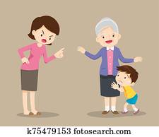 grandmother soothe child from mother scolding grandmother soothe child from mother scolding