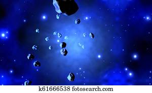 Asteroids floating in space