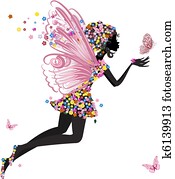 blomma, fe, med, fjäril