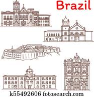 Brazil landmarks vector architecture line icons Brazil landmarks vector architecture line icons