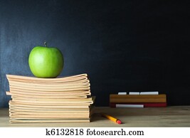 escola, quadro-negro, e, professor, escrivaninha