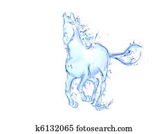 Galloping horse liquid artwork - Animal figure in motion made of water with falling drops Galloping horse liquid artwork - Animal figure in motion made of water with falling drops