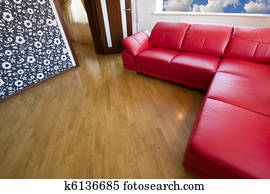 modernes, luxus, innere, -, halle, mit, rot, sofa, und, fenster