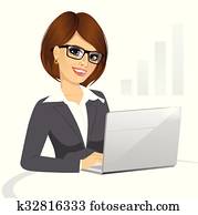 mulher negócio, trabalhar, laptop