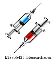 Syringes with blood and vaccine vector Syringes with blood and vaccine vector