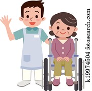 Young male helper and senior woman Young male helper and senior woman