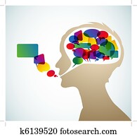 תקציר, רמקול, צללית, עם, בועות