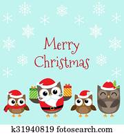 jul, familie, av, ugler