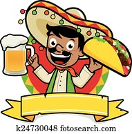 Mexican man holding a beer and taco. Vector Illustration Mexican man holding a beer and taco. Vector Illustration