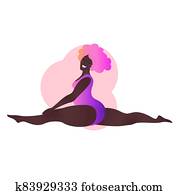 Plus size black curvy lady doing yoga class. Vector illustration isolated on white. Body positive. Attractive African American woman. Split, Monkey Pose or Hanumanasana. Plus size black curvy lady doing yoga class. Vector illustration isolated on white. Body positive. Attractive African American woman. Split, Monkey Pose or Hanumanasana.