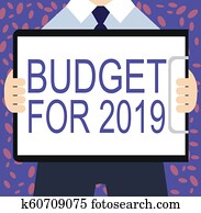 schreibende, merkzettel, ausstellung, budget, für, 2019., geschaefts, foto, showcasing, ein, geschrieben, estimates, von, einkommen, und, ausgabe, für, 2019