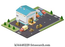 warehouse, riadiť, ukážka, do, ten, podoba, od, jeden, isometric, prezrieť si